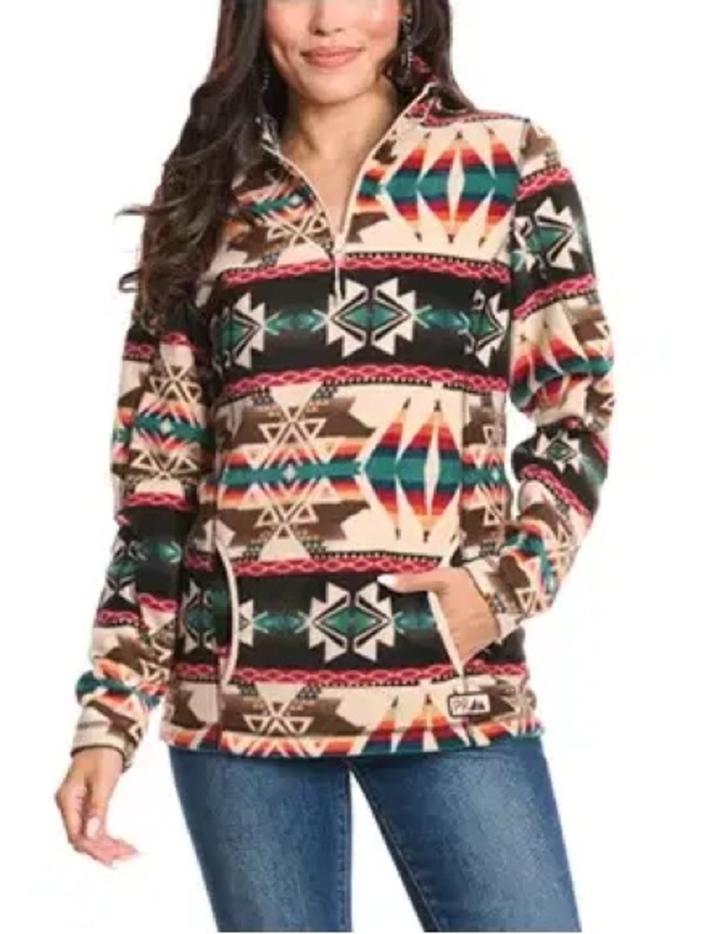 Powder River Outfitters by Panhandle Women's Aztec Quarter-Zip Fleece Pullover L